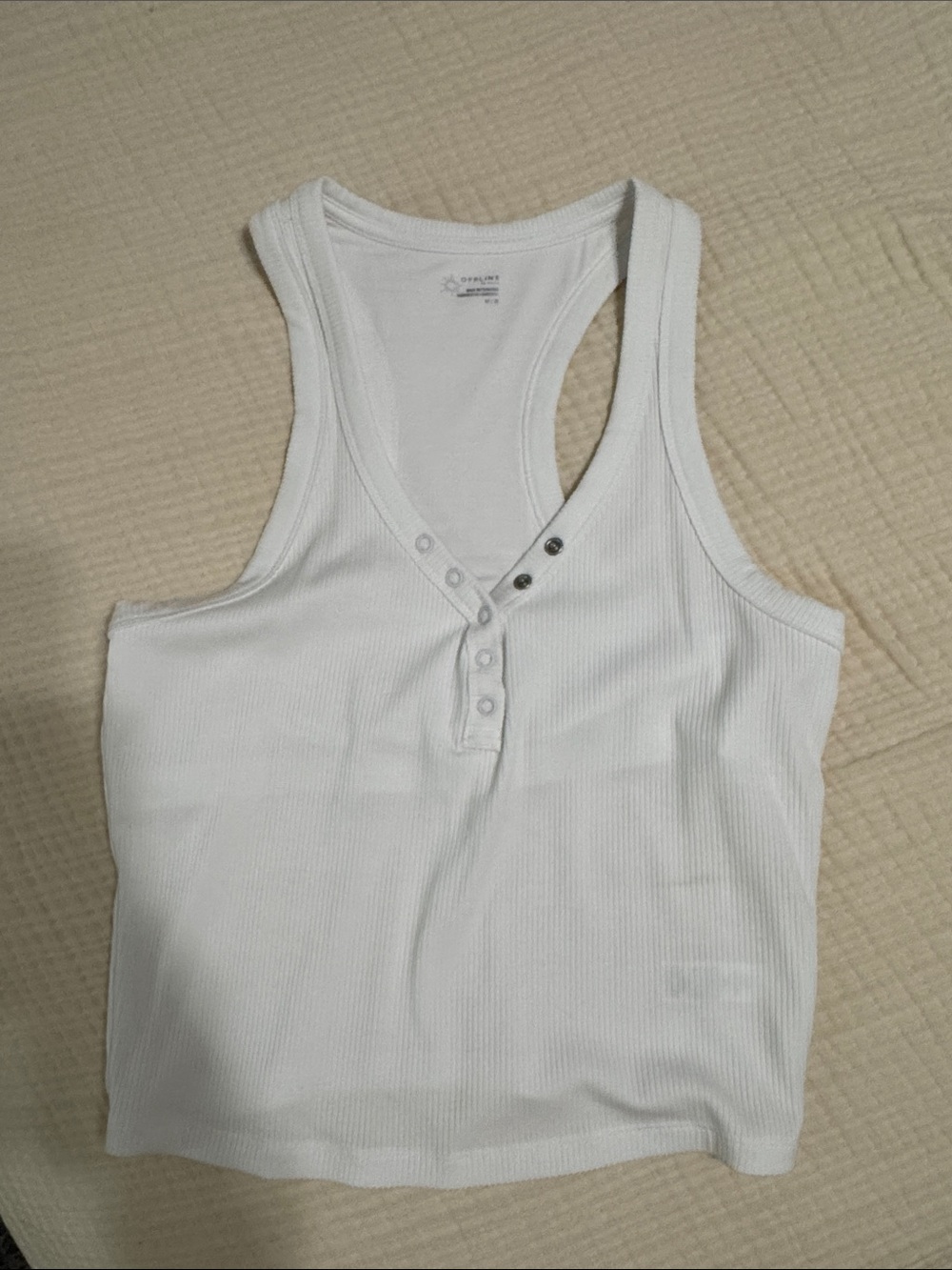Offline by Aerie White Ribbed Henley Tank